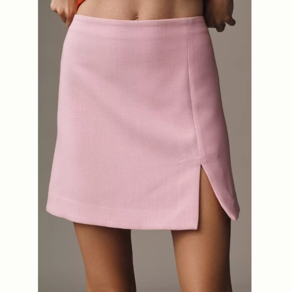 Anthropologie Maeve Tailored Mini Skirt Pink Size 6 NWT | Side Slit Mini Skirt - Picture 3 of 3